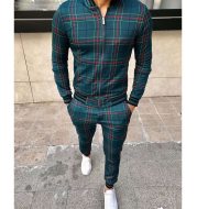 New Men's Leisure Suits Tracksuits Men Grid Two-piece Patchwork Zipper Tracksuits Small leg Trouser Sportswear 2021 New Man Sets