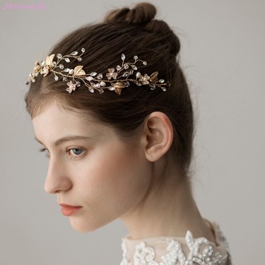 Sweet Crystal Branches Bridal Headgear Natural Wind Gold Leaf Bridal Headband—2