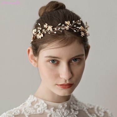 Sweet Crystal Branches Bridal Headgear Natural Wind Gold Leaf Bridal Headband—4