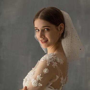 White Yarn Bridal Multi-layer Short Veil—1
