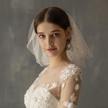 White Yarn Bridal Multi-layer Short Veil—6