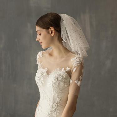 White Yarn Bridal Multi-layer Short Veil—5