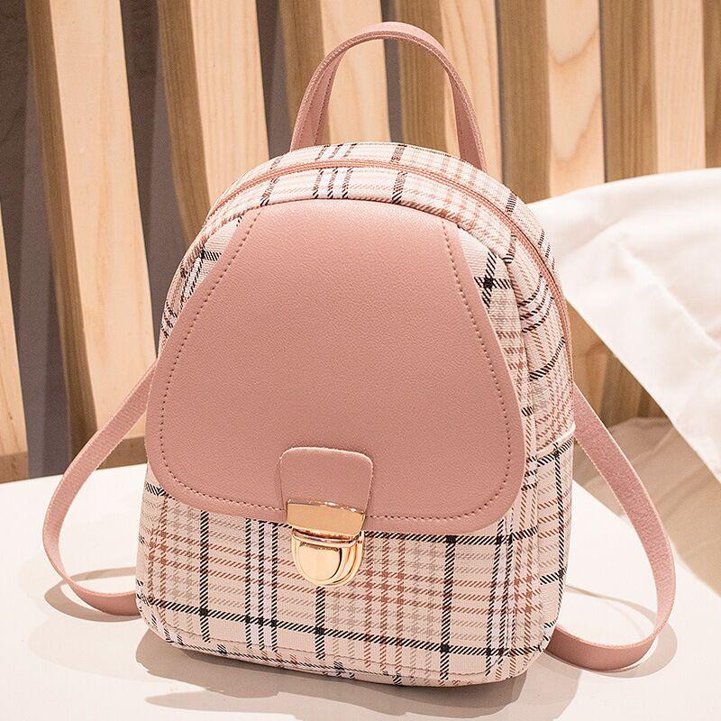 Ladies Check Lock Small Backpack One Shoulder Diagonal Handbag Coin Purse - CJdropshipping