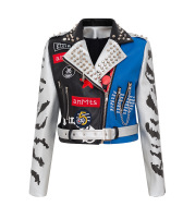 Graffiti Print Coat Short Coat Slim Leather Motorcycle Leather Jacket