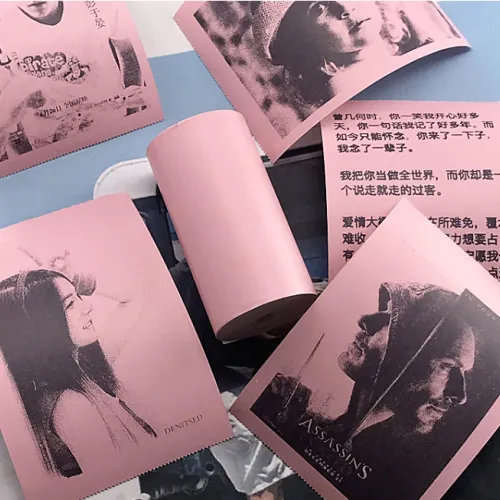 Model: 3pcs thermal paper, Color: Pink - Mini Bliuetooth Wireless Thermal Printer Paper Sticker Label Printer