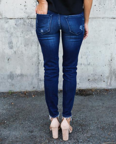 Slant Pocket Pleated & Ripped Raw Trim Skinny Jeans