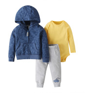 Three-Piece Baby Long-Sleeved Hooded Sweater And Romper For Men And Women