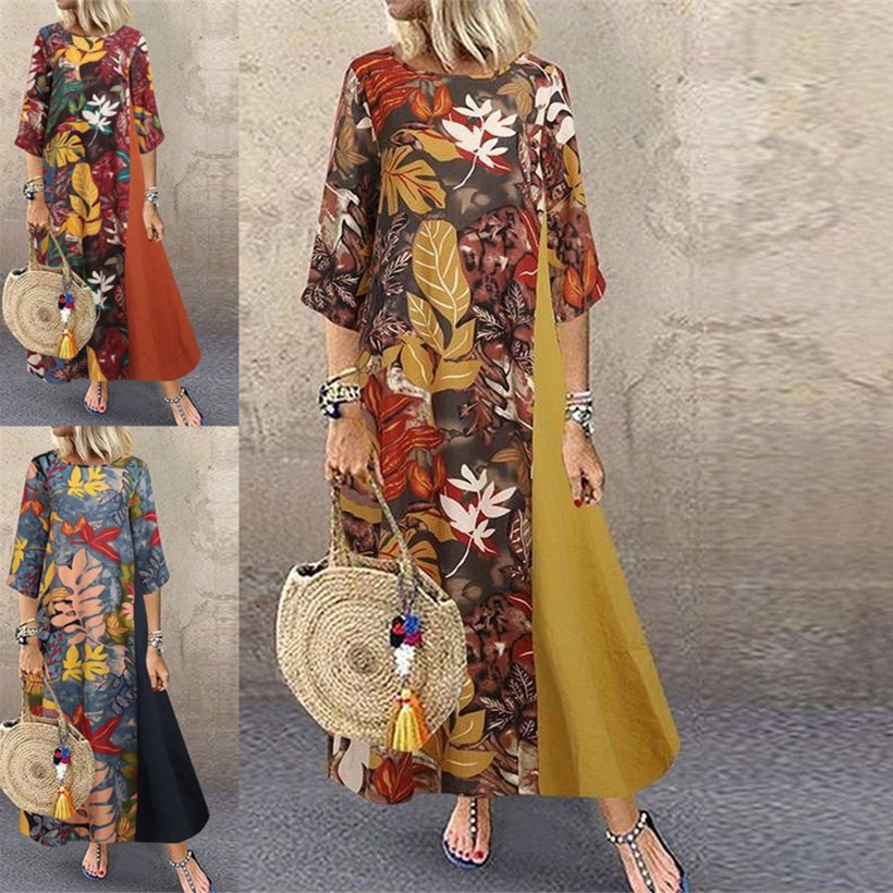 Retro Cotton Linen Floral Patchwork Dress - CJdropshipping