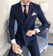 Hair Stylist Suit Three-Piece Korean Style Men's Plaid Slim Suit