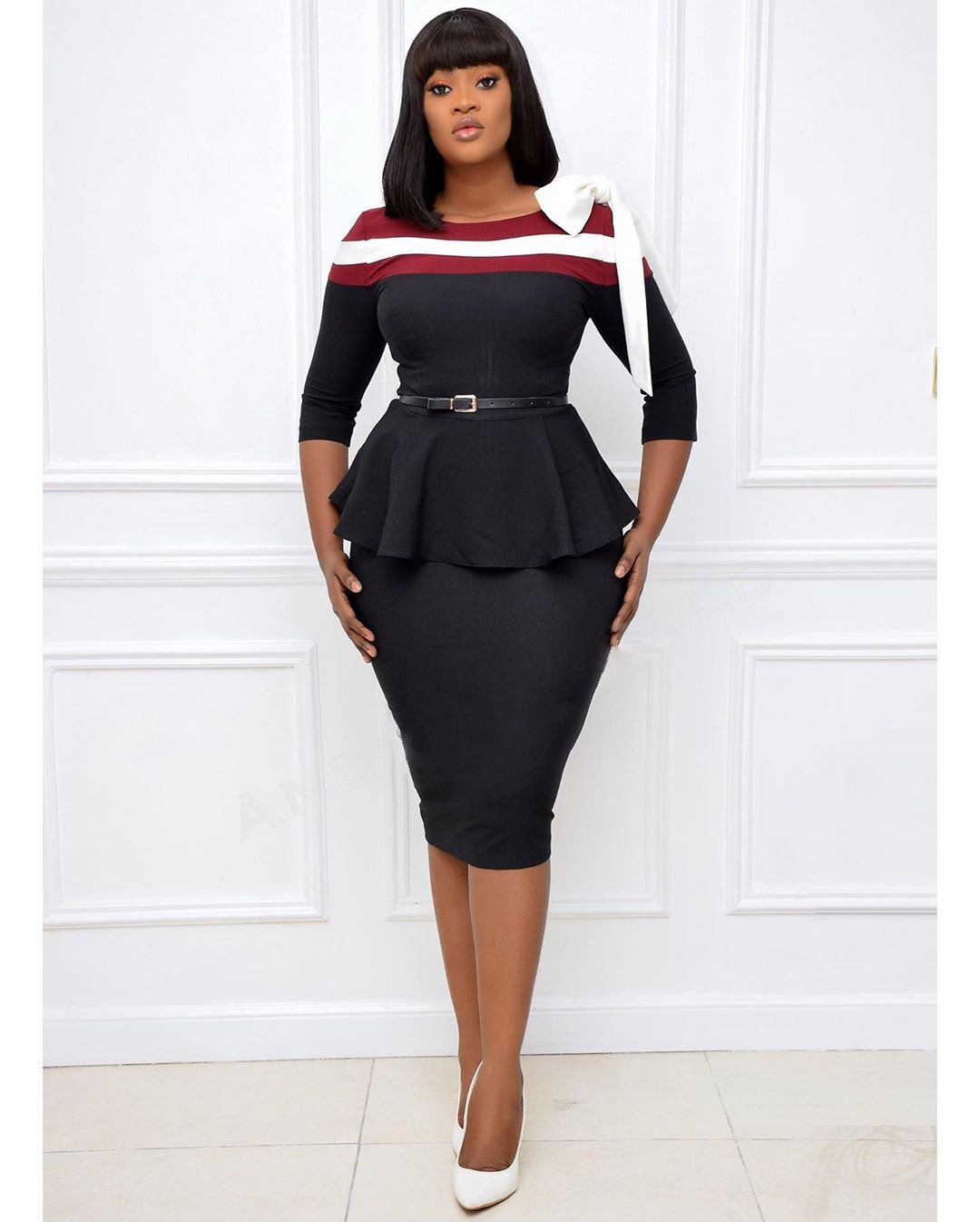 Professional African tight dress with matching ruffles - AFRICTUDES