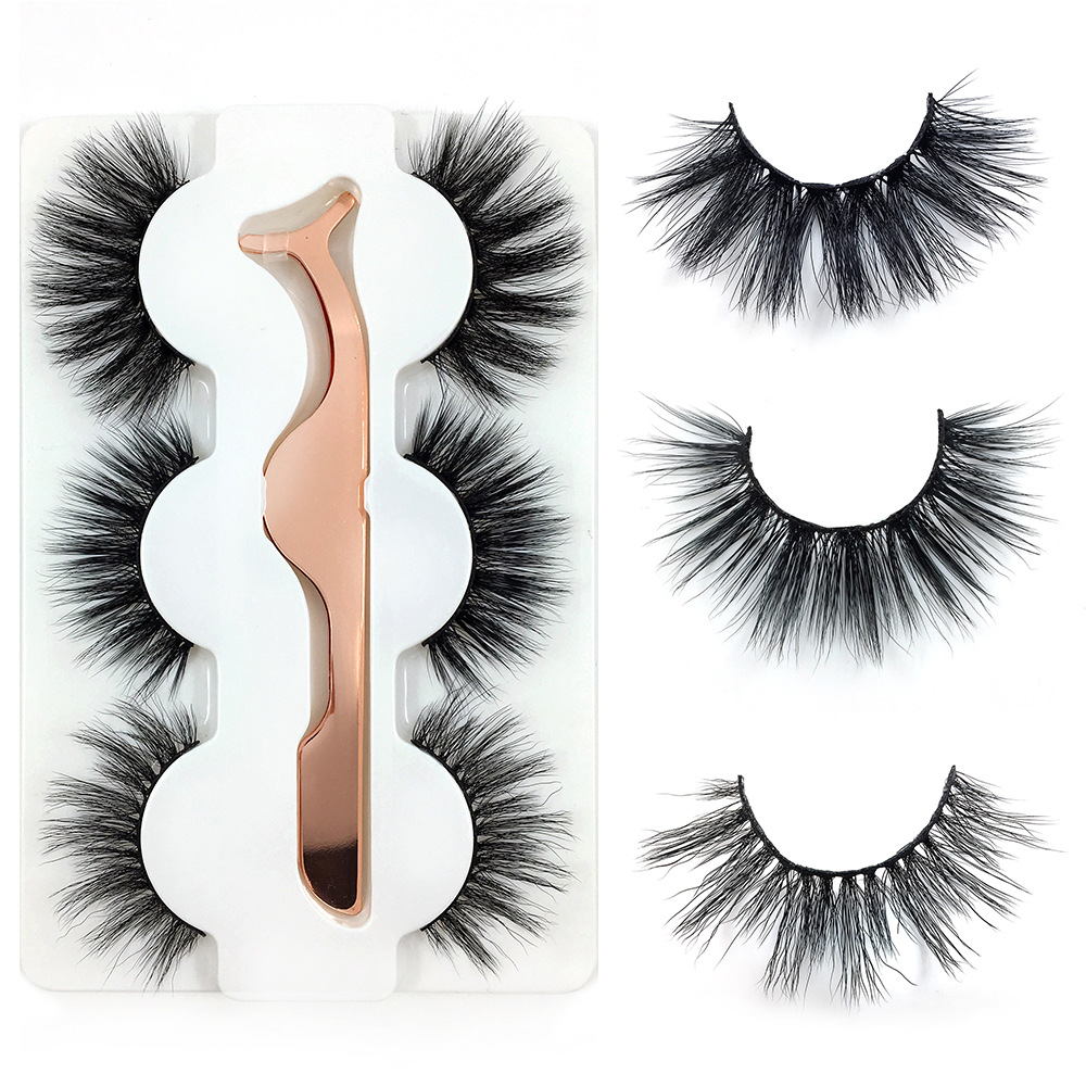 1613541291020 - 3 Pairs Of Mink Hair With Tweezers Thin And Thick Natural 6D False Eyelashes