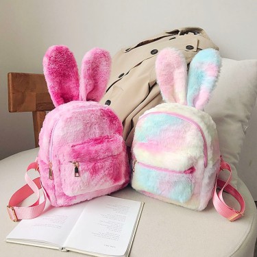 New Style Plush Bunny Ears Backpack Female Backpack—4