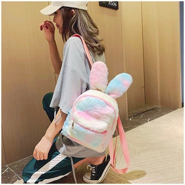New Style Plush Bunny Ears Backpack Female Backpack—2