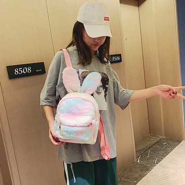 New Style Plush Bunny Ears Backpack Female Backpack—3