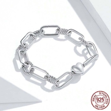 Fashion Simple Love Paperclip S925 Silver Bracelet—1