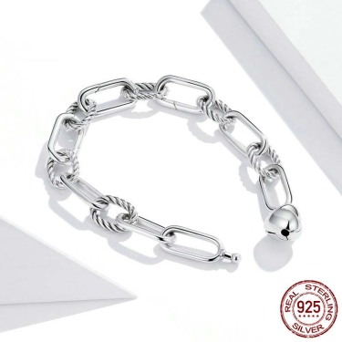 Fashion Simple Love Paperclip S925 Silver Bracelet—3