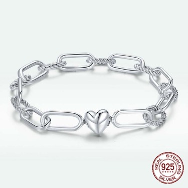 Fashion Simple Love Paperclip S925 Silver Bracelet—2