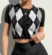 Breasted Woolen Short-Sleeved T-Shirt Women's Crop Top