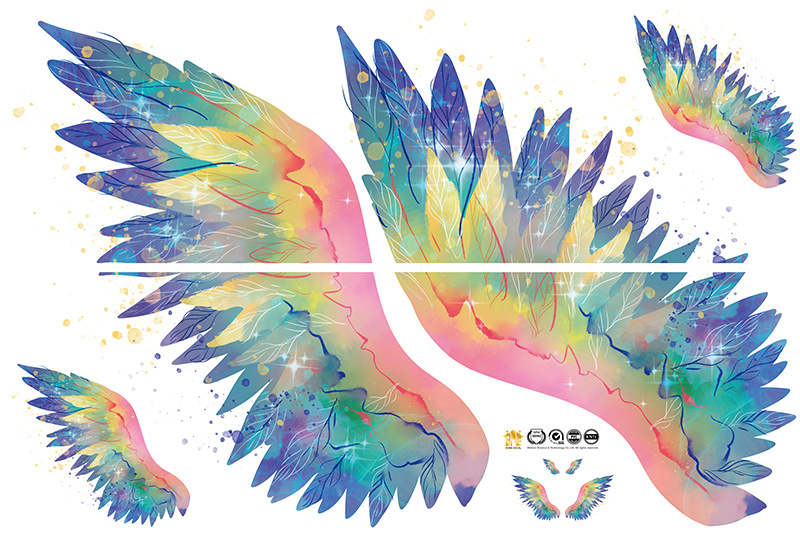 Sticker aile d'ange multicolore fond blanc