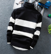 Long-sleeved Colorblock Striped Turtleneck Sweater