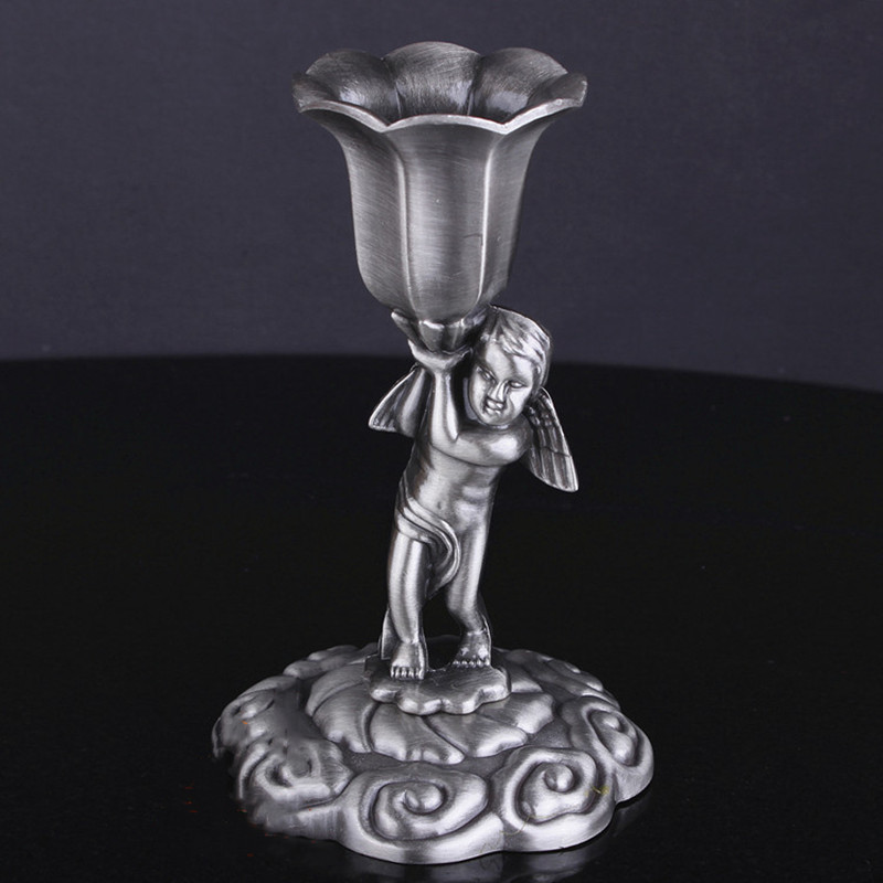 Bougeoir Ange gris en métal