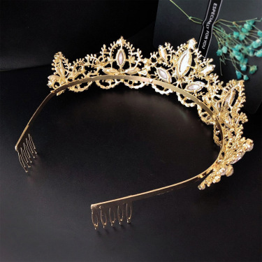 Baroque Exquisite Crown Bridal Light Gold Crown Wedding Accessories—3