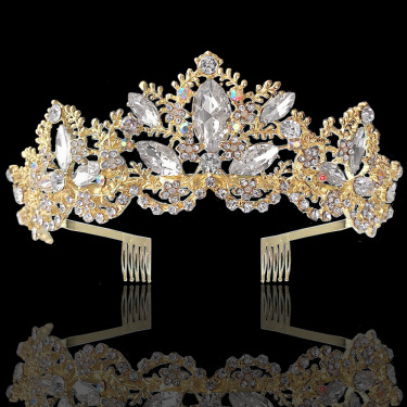 Baroque Exquisite Crown Bridal Light Gold Crown Wedding Accessories—2