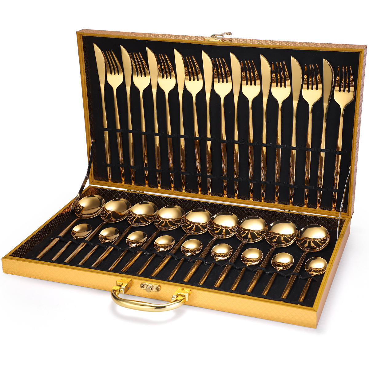36piece Stainless Steel Tableware Wooden Box Gift Box Set CJdropshipping
