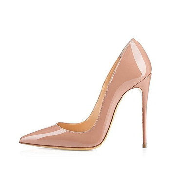 Sexy Pointed Toe Nude Color Patent Leather High Heels Women—3