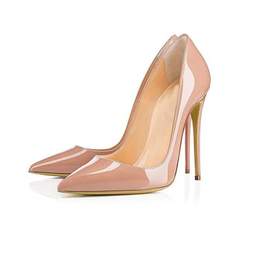 Sexy Pointed Toe Nude Color Patent Leather High Heels Women—1