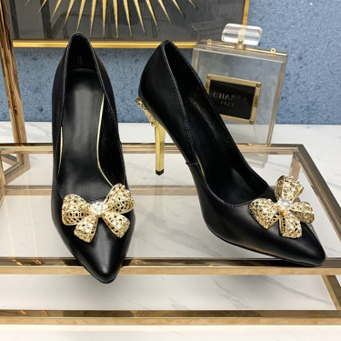 Spring And Autumn New Rhinestone Bowknot Metal Buckle Shallow Pointed Stiletto Shoes—4