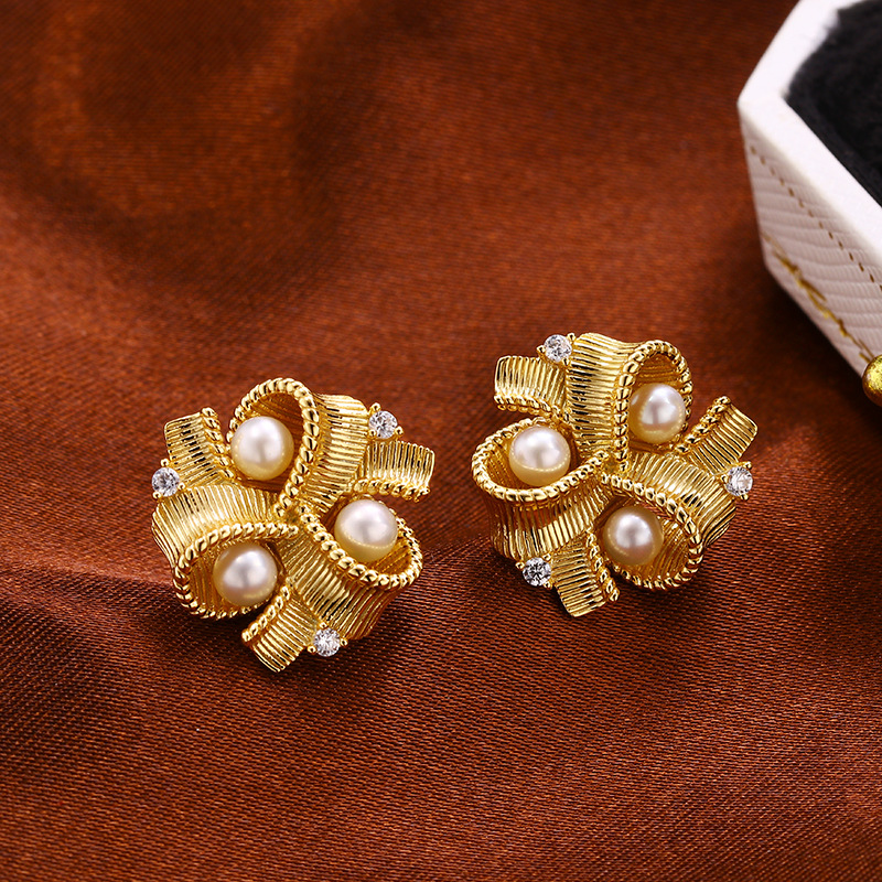 Grazia Jewelry French Ribbon Pearl Earrings