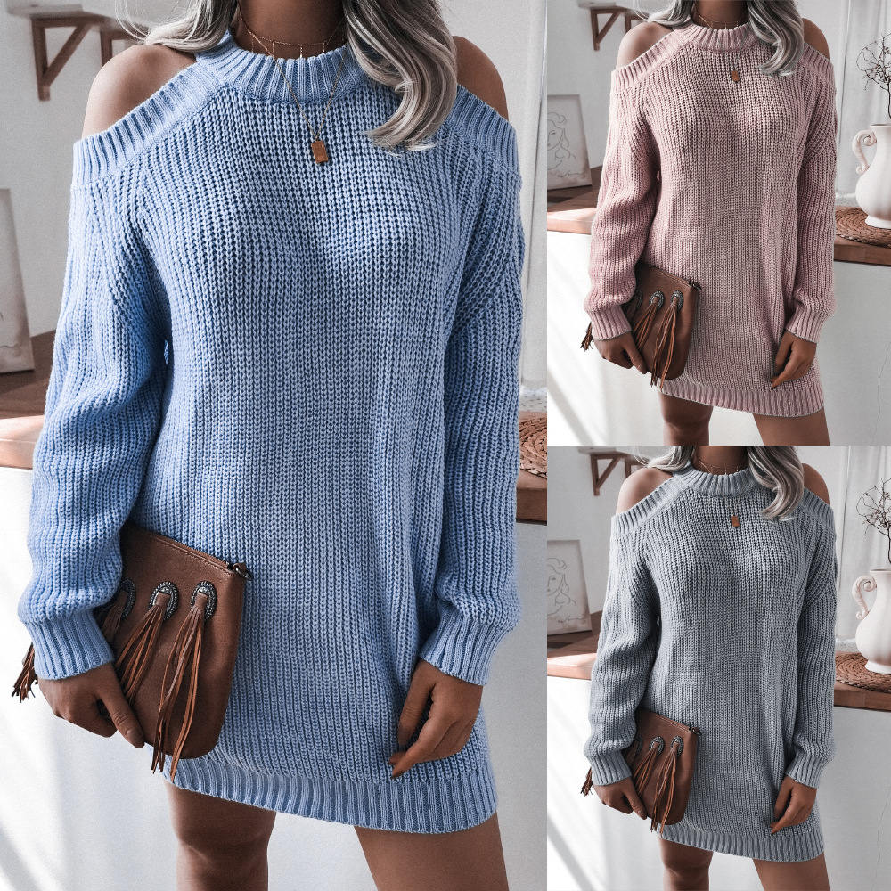 Knitwear College Sweaters Sweater For Women Long Blue Gray - CJdropshipping