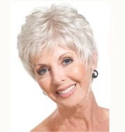 Aged Silver-White Diagonal Bangs Partial Short Hair