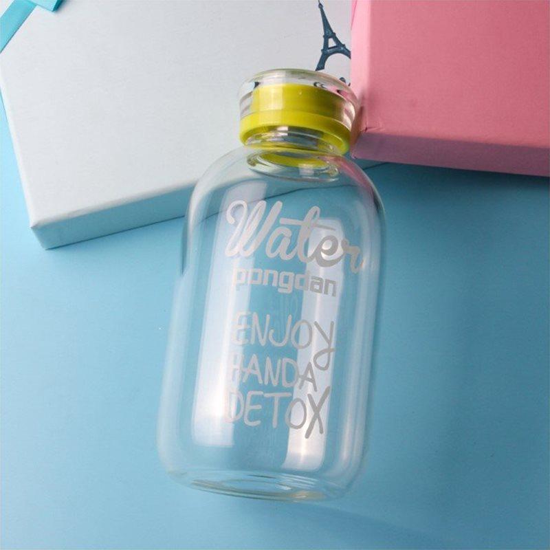Enjoy glass gym water bottle yellow lid
