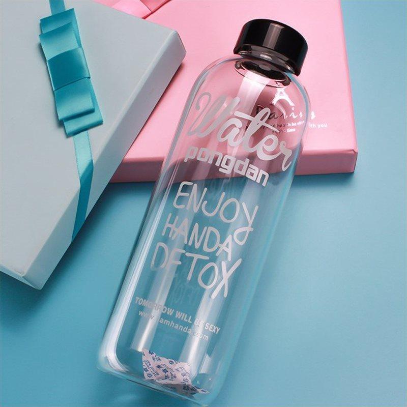 Enjoy refillable glass water bottle black lid