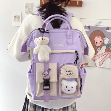 2021 Preppy Purple Backpack Women Waterproof Candy Colors Backpacks—1