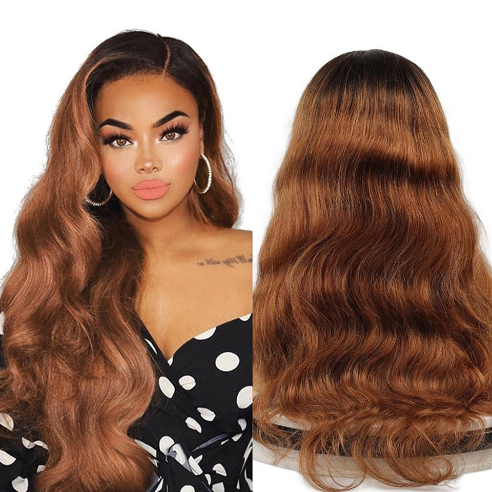 Synthetic Honey Blonde Black Roots Wavy Wig