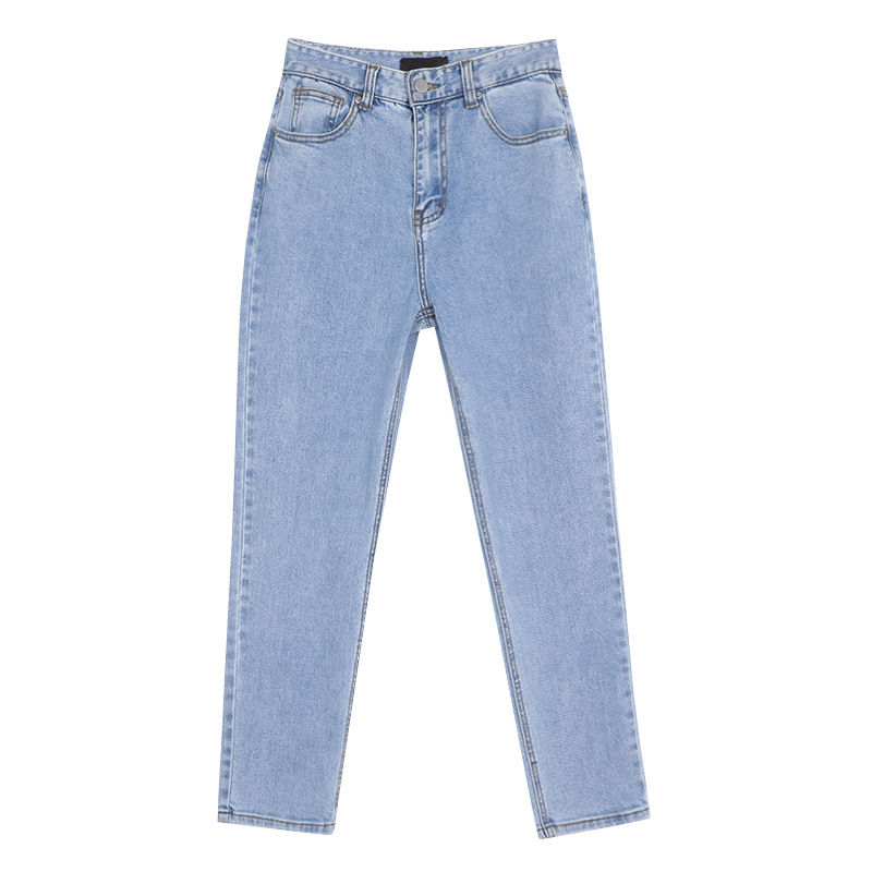 Bleached Washed High Waist Slim Straight Capris Jeans