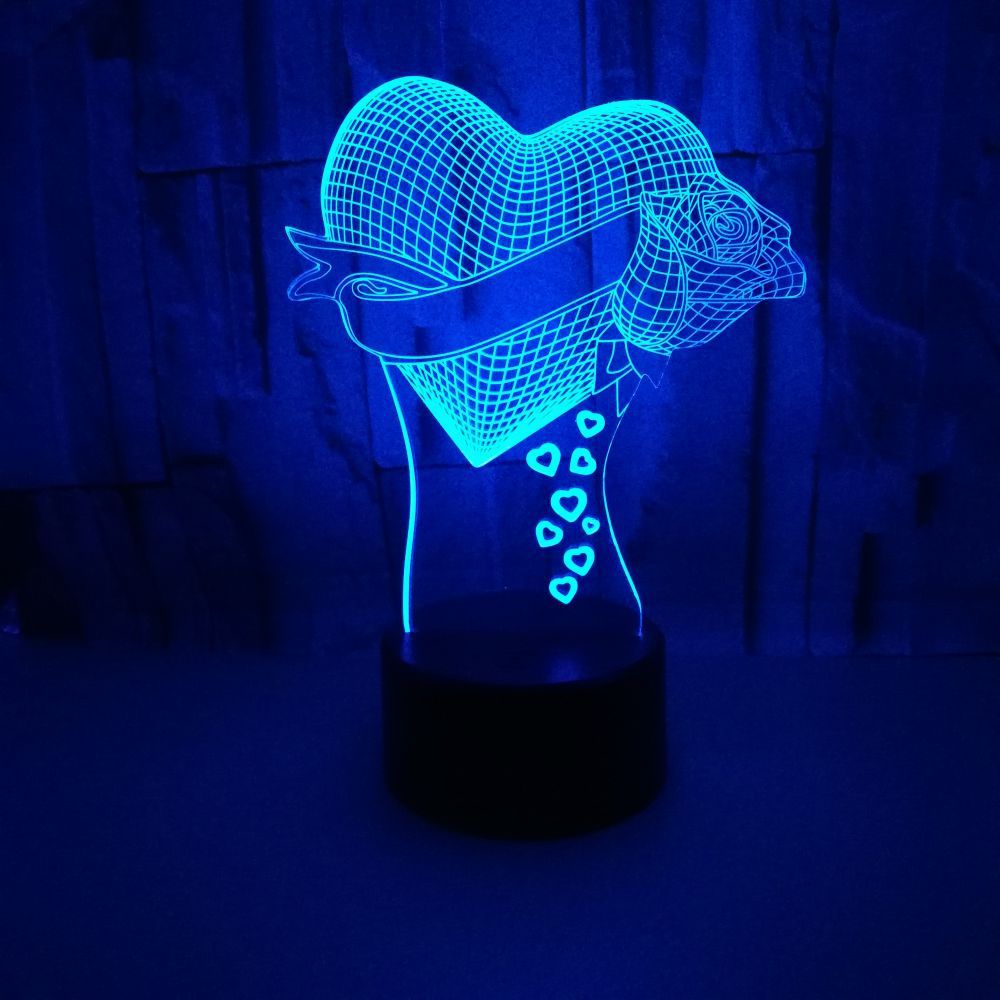 Loving Heart with Rose 3D Illusion Table Lamp
