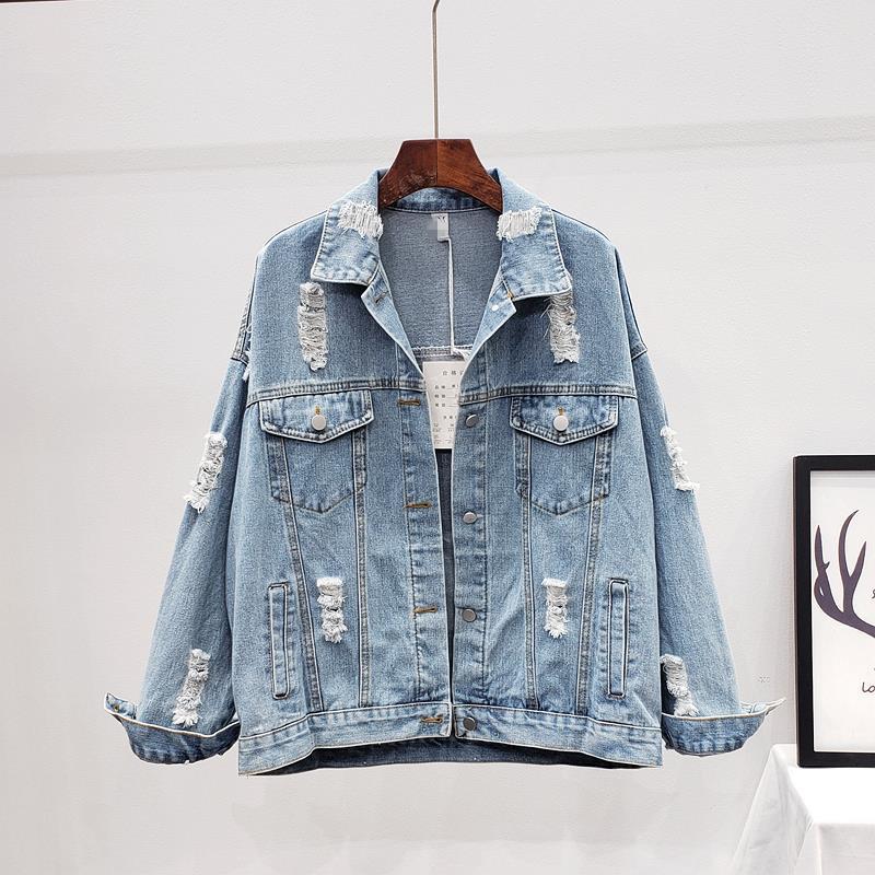 Loose Denim Jacket With White Patch And Ripped Holes - CJdropshipping