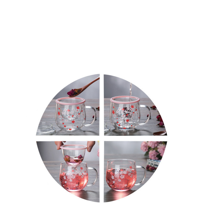 Cherry blossom glass tea mug