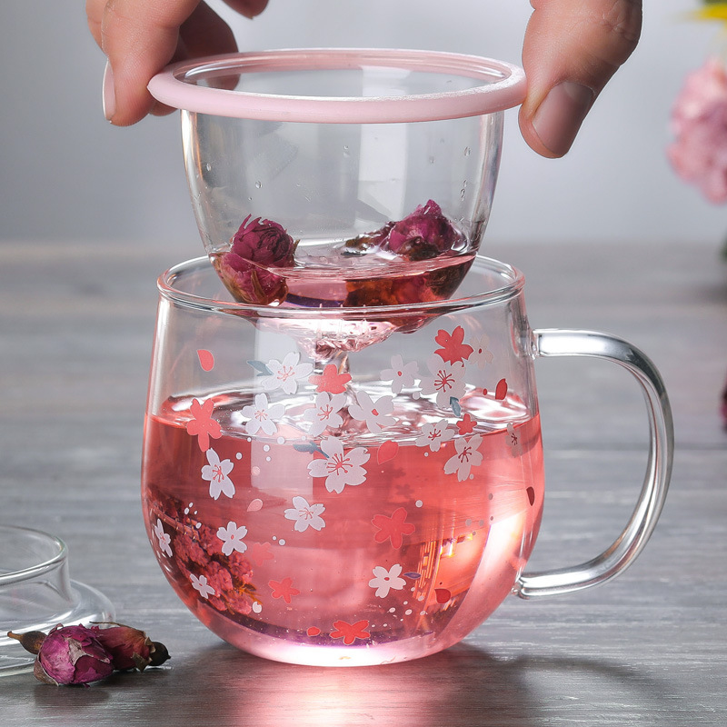 Cherry blossom glass mug with glass infuser