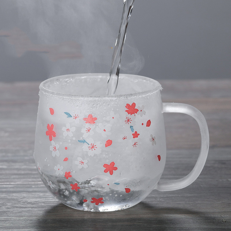 Cherry blossom borosilicate glass infuser mug
