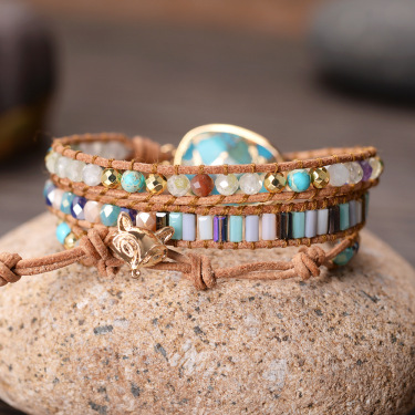 Natural Turquoise Bracelet Hand-Woven Beaded Stone Crystal Bracelet—1