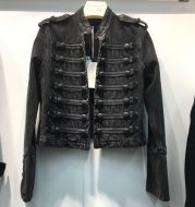 Handsome Military Sstyle Double-Breasted Button Stitching Short Denim Jacket Top