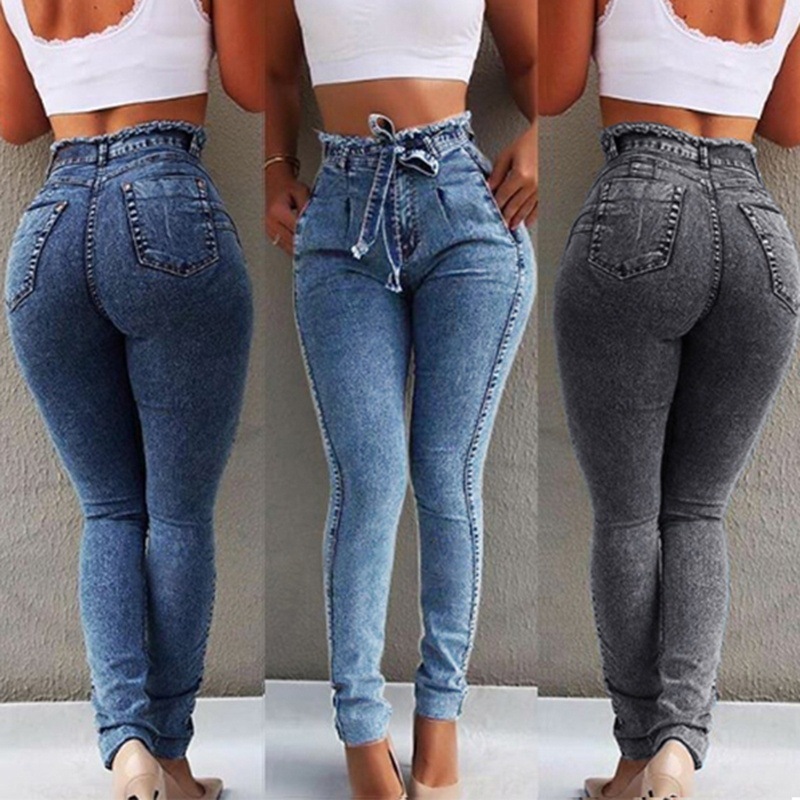 Women's High-Waist Stretch-Cut Jeans With Belt - CJdropshipping
