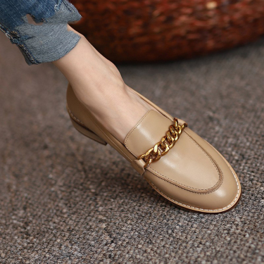 Round Toe Loafers Pumps With Thick Heels—4