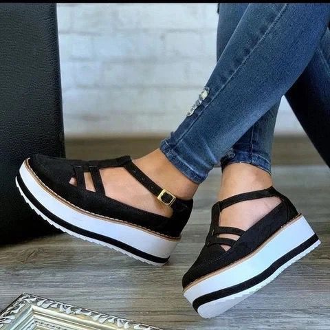 Ankle Strap One Stripe Print Sole Breathable Platform Sneakers Shoes