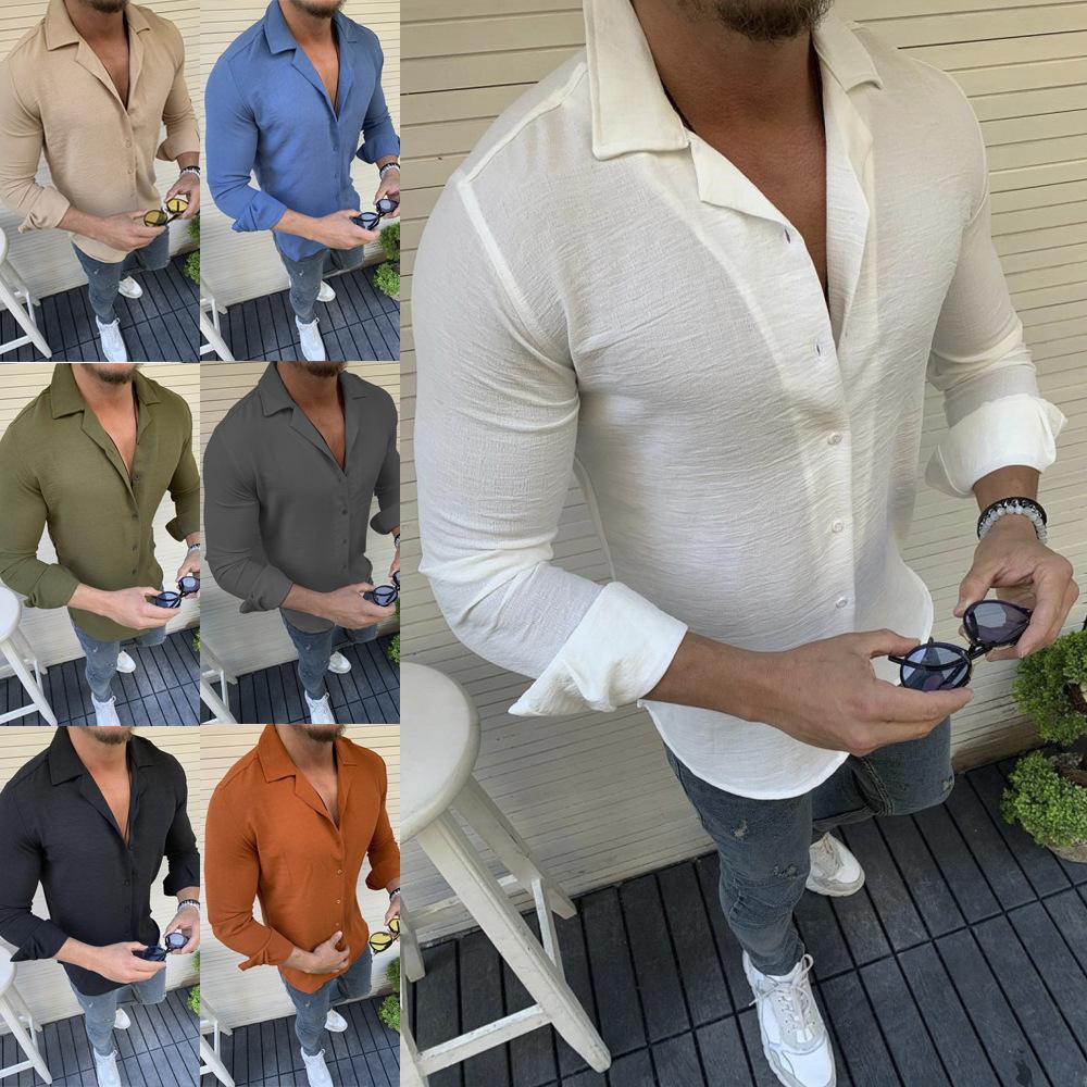 1616895216444 - Mens Sexy Linen Shirts Long Sleeve Business dress Shirt Tops